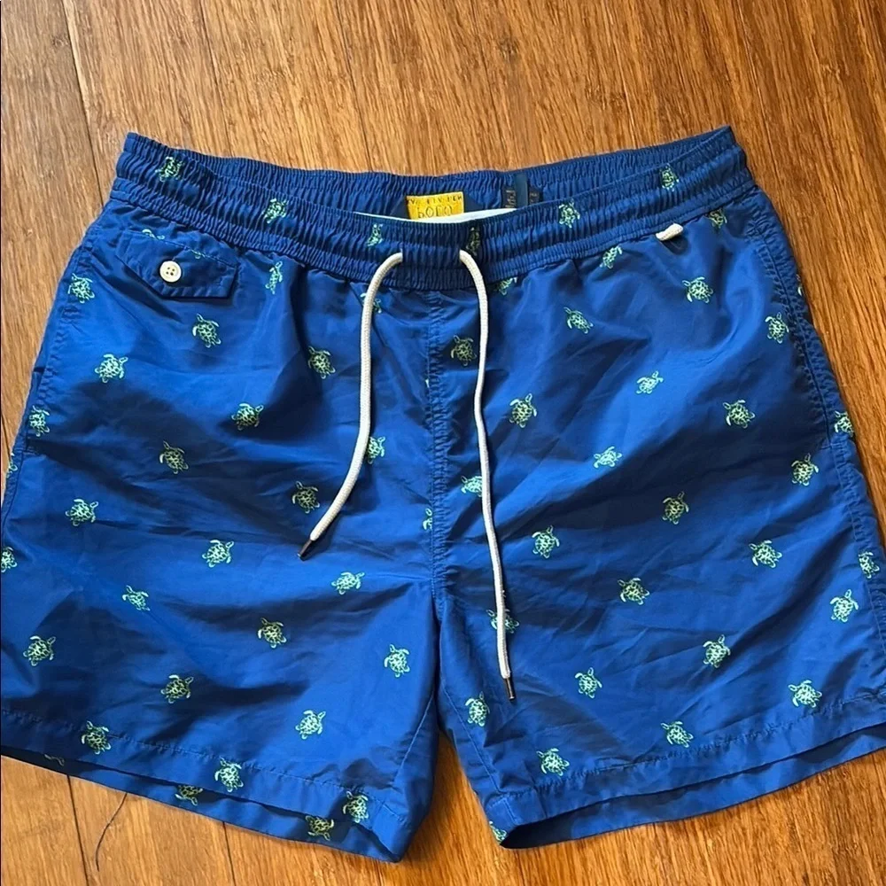 Polo Ralph Lauren men’s swim trunks - XL - blue with green turtles - pockets